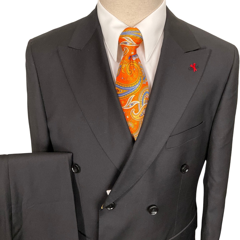 Mantoni Suit Mens 40S Black Double Breasted 6 Button Wool Italian Executive NWT